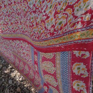 Kantha Quilt Black Gray Yellow Red Blue 55" x 85" Premium 3 Layer Cotton K83.
